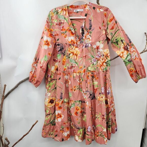 Zara floral midi puff sleeve tiered poplin dress *bloggers favorite* - Picture 2 of 7